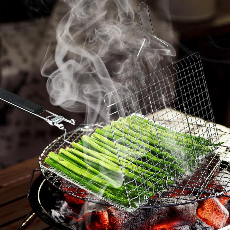 Корзина для гриля BBQ Складная корзина для барбекю Инструменты для жарки из нержавеющей стали Складные инструменты для гриля с ручкой для рыбы, стейка, креветок China Mainland