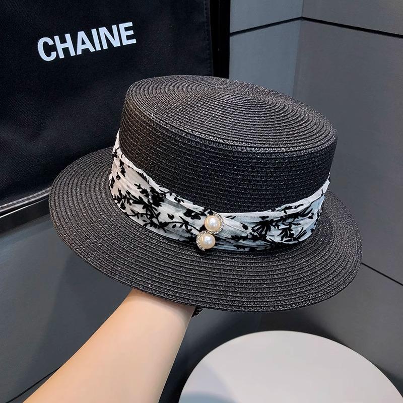 Straw hat women's summer beach seaside vacation sunshade sunscreen hat straw temperament flat top top hat new sun hat