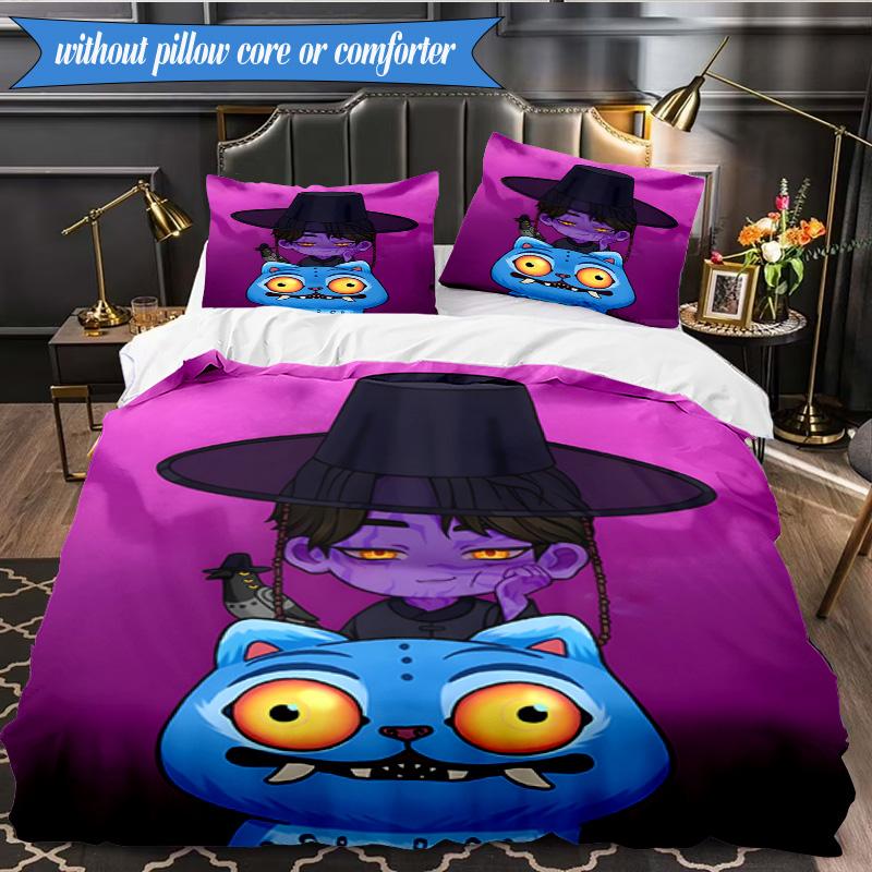 Colorful Kpop Cartoon 3pcs K-pop Music Group Bedding set,Ideal for Bedroom, Dormitory,Including Duvet Cover And 2pcs Pillowcases,Fan Gifts