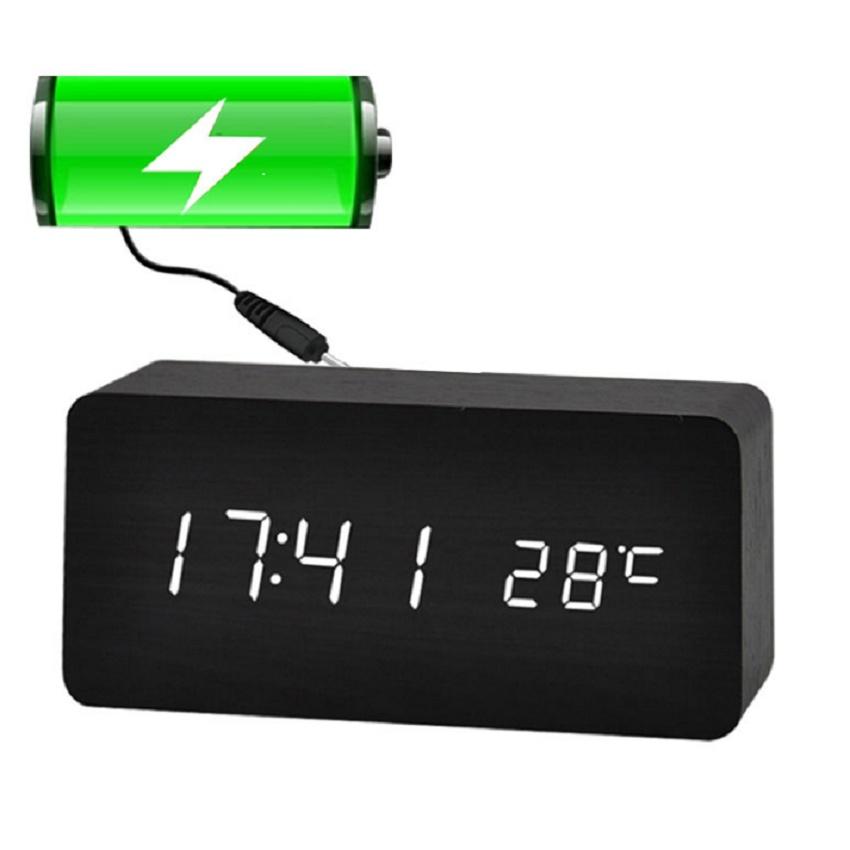 Elegant Wood Bamboo Led Alarm Clock With Sound Control And Timeless Design Digital Display