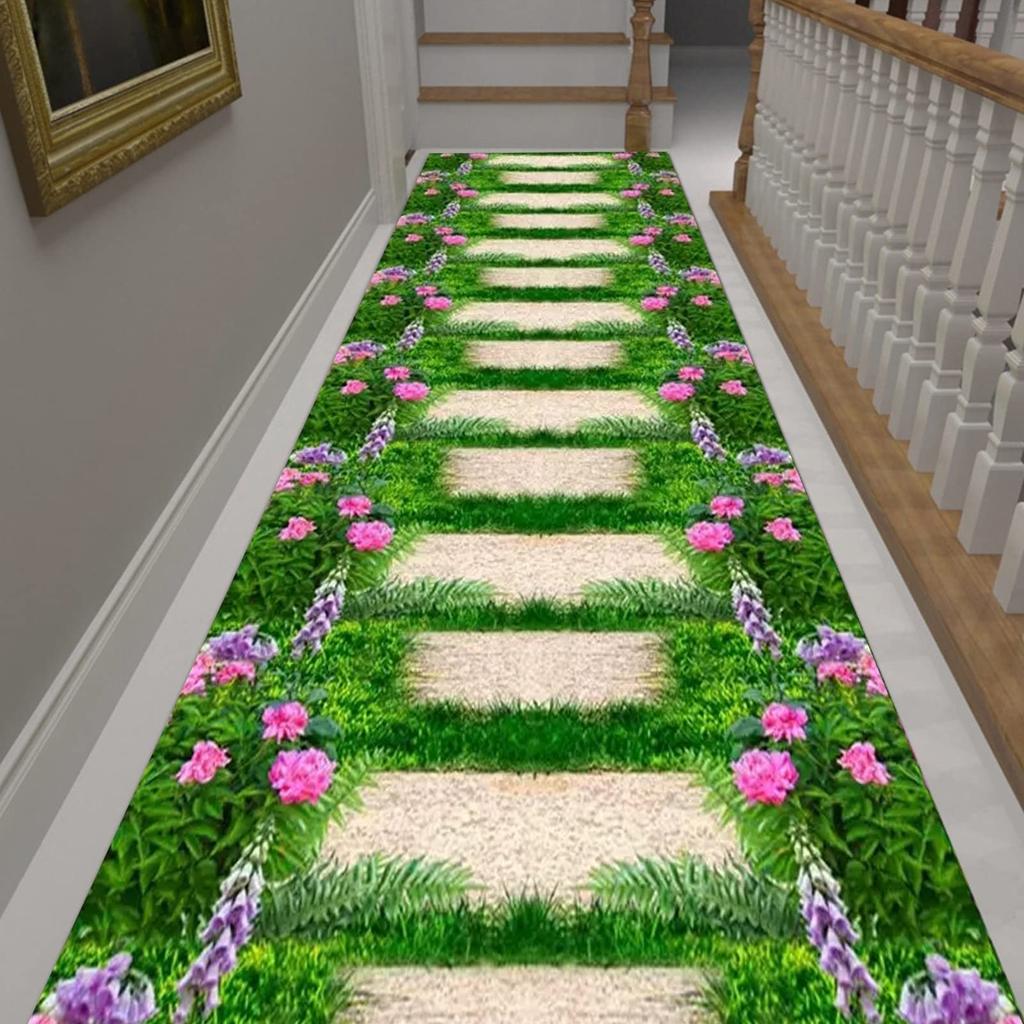 Tapete Longo 3D Corredor Caminho de Jardim Verde Decoração Sala de Estar Corredor Doméstico Tapetes de Chão Antiderrapantes Moderno Luxo Decoração de Entrada Tapete