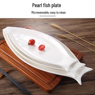 Ovales Keramik-Servierteller für Fisch im japanischen Stil - Reinweißes Perlmutt-Design für Restaurants