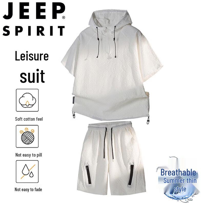 JEEP SPIRIT Men s Summer Hooded T-Shirt & Shorts Set 2XL