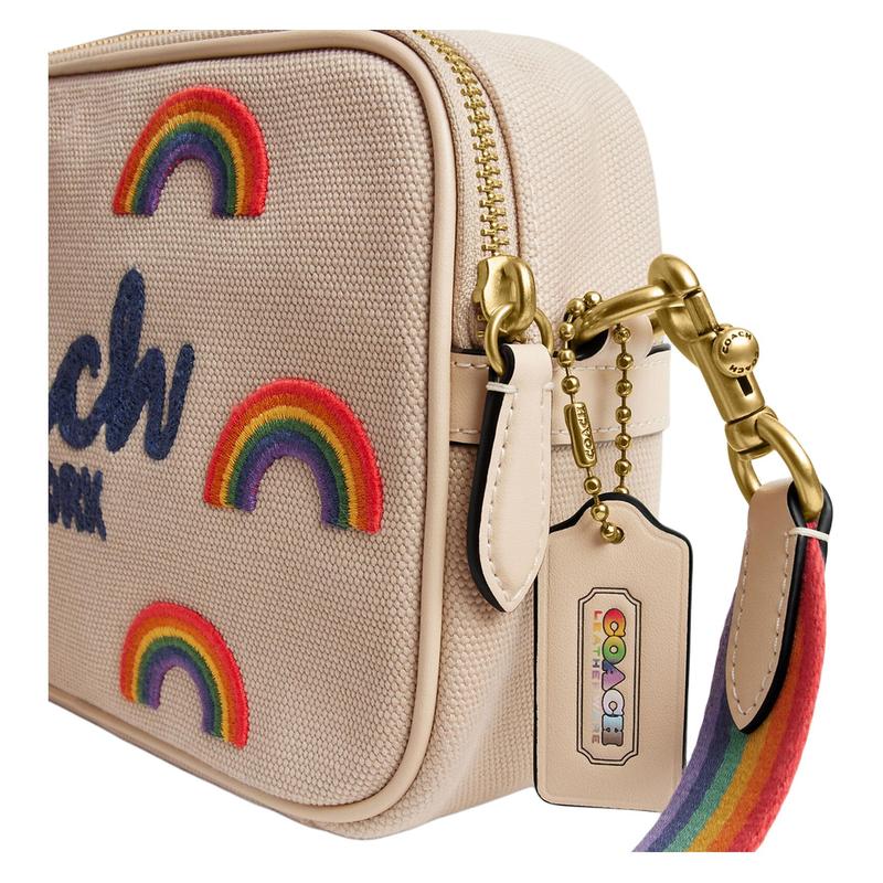 COACH Theo 23 Rainbow Embroidered Logo Camera Bag Shoulder Canvas Crossbody Bag Medium Men's Ivory