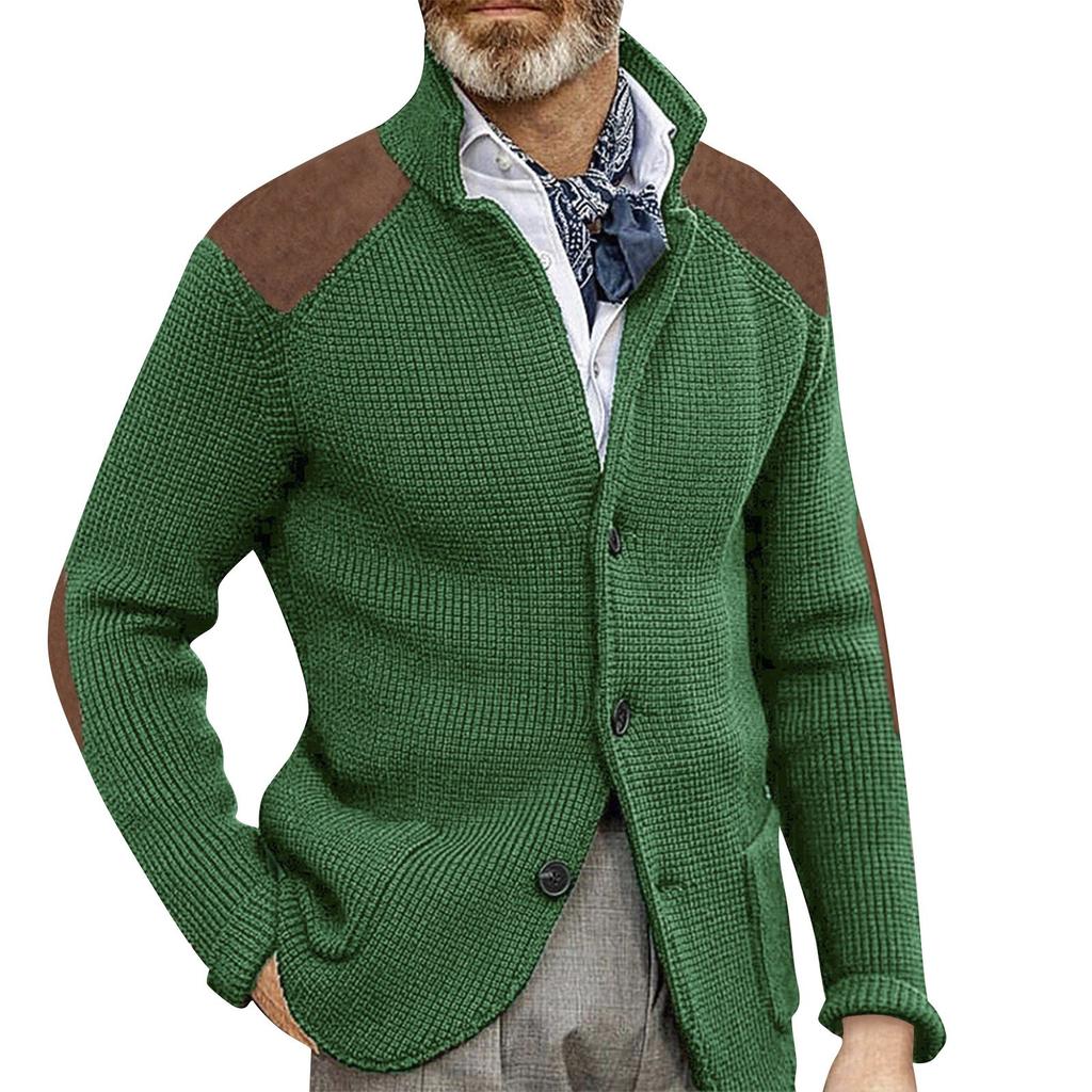 Men's Cardigan Color-Blocked Slim-Fit Stand-Collar Long-Sleeve Knitted Outerwear