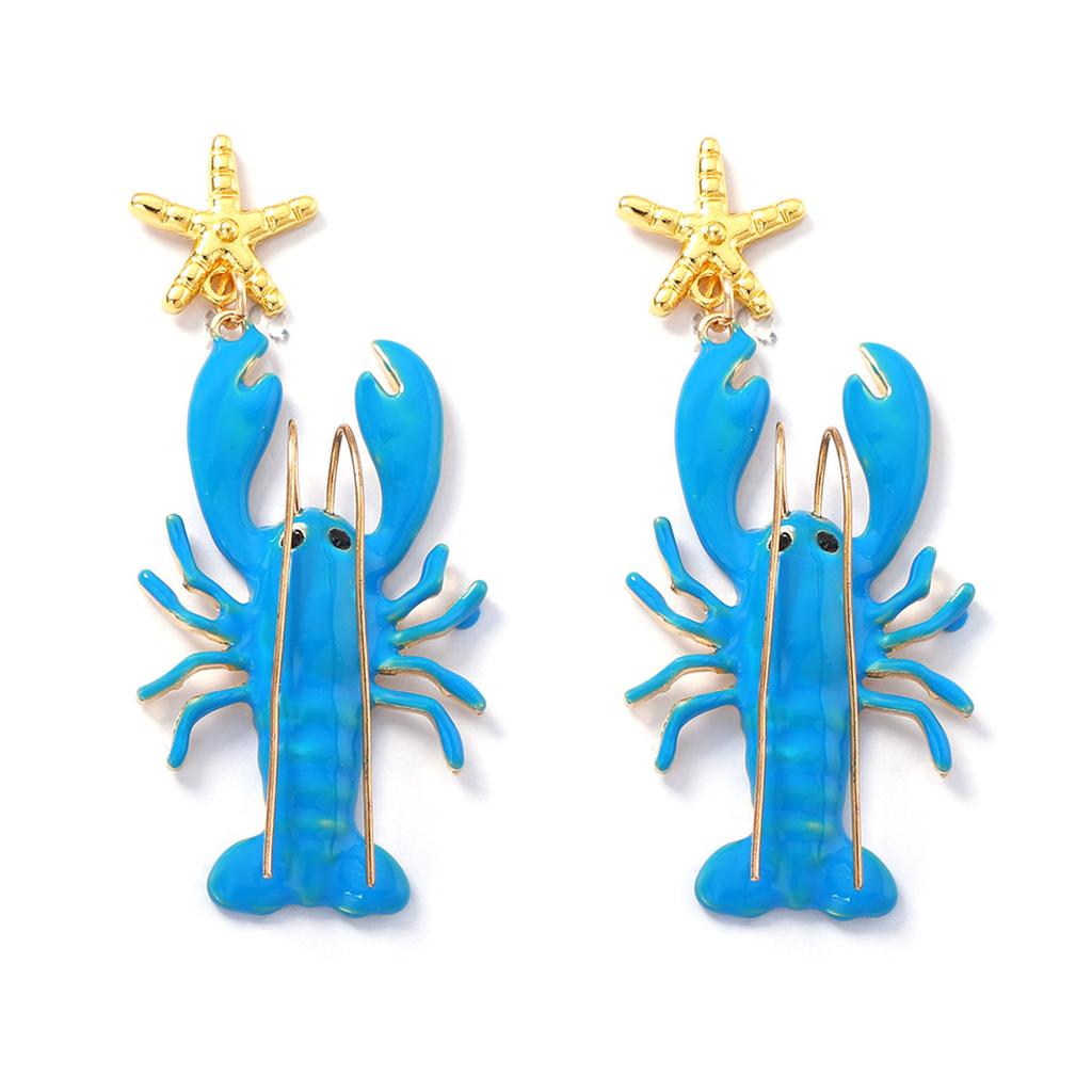 Hot-selling seaside earrings, unique niche design, long beard, painted lobster starfish female earrings