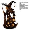 Seasonal Home Entrance Decor Halloween Witch Figurine with Star Light, Resin Tabletop Nightlight Lantern, Handcrafted Holiday Table Centerpiece Wizard