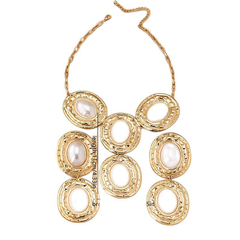 Accessories Simple Punk Metal Oval Irregular Imitation Pearl Geometric Round Bracelet Set Women