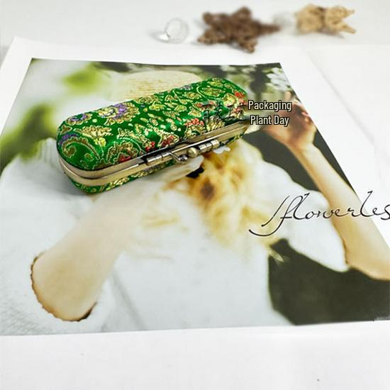 Vintage Brocade Embroidered Lipstick Case with Mirror