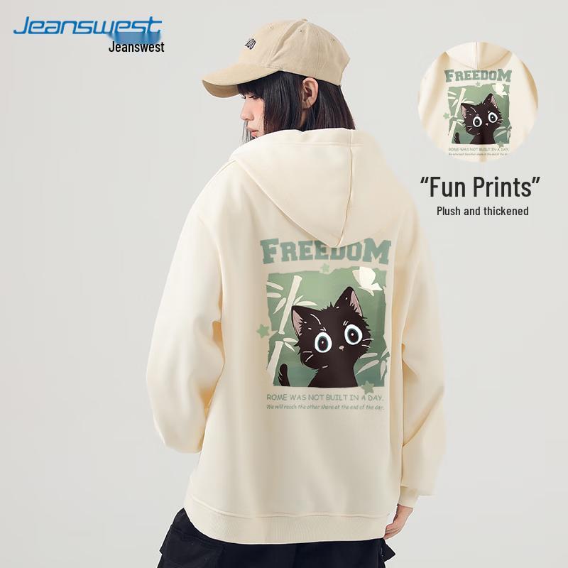 JEANSWEST 2024 Fall/Winter Fleece Lined Hooded Sweatshirt