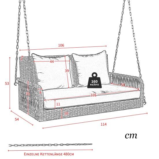 Metallketten-Schaukelstuhl mit Sitz- und Rückenpolstern Rattan-Geflecht Doppelsitze Waschbar Garten-Hänge-Schaukel-Lounge Zuhause