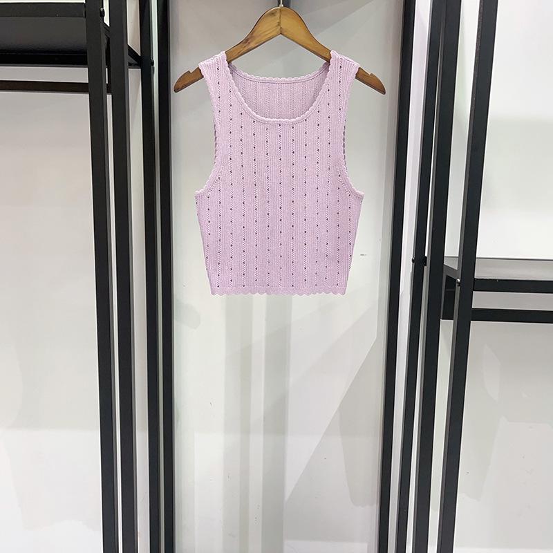 

Spring/Summer 2026 Lavender Rhinestone Knit Vest & Ruffled Skirt Set L