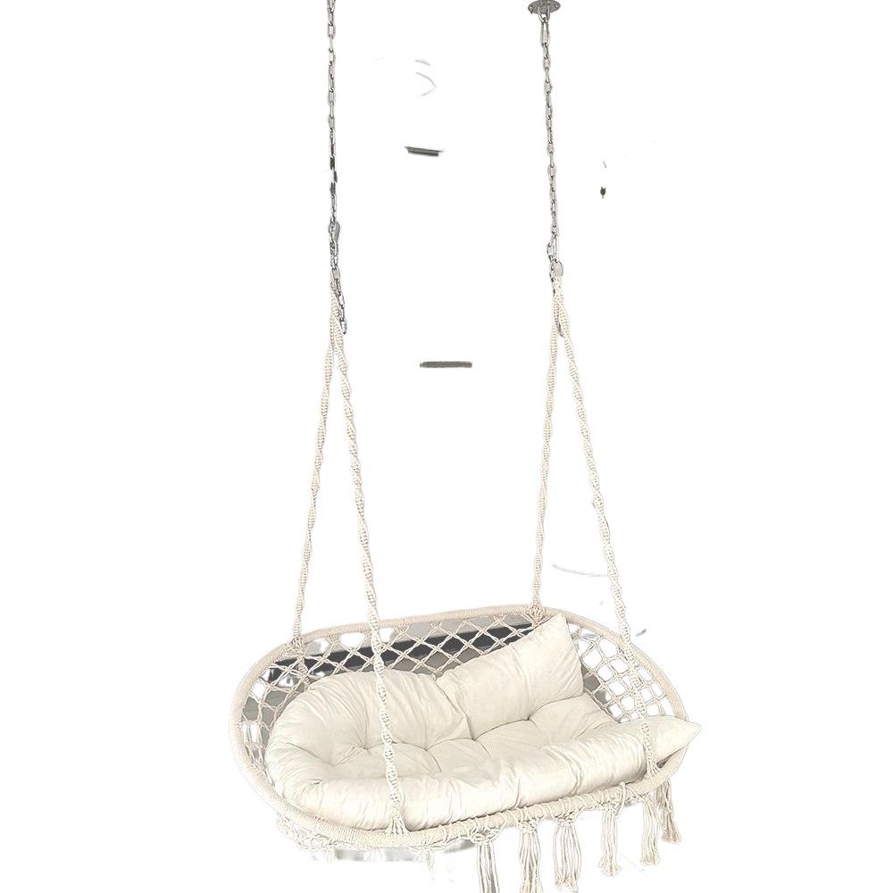 Nordic Indoor/Outdoor Double Hanging Chair Swing with Tassel Cradle - Cotton & Linen Hammock for Balcony, Homestay, or Internet Celebrity Use