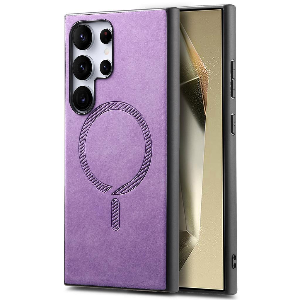 For Samsung Galaxy S24 Ultra Leather Back Case Compatible with MagSafe Skin-Touch Phone Cover