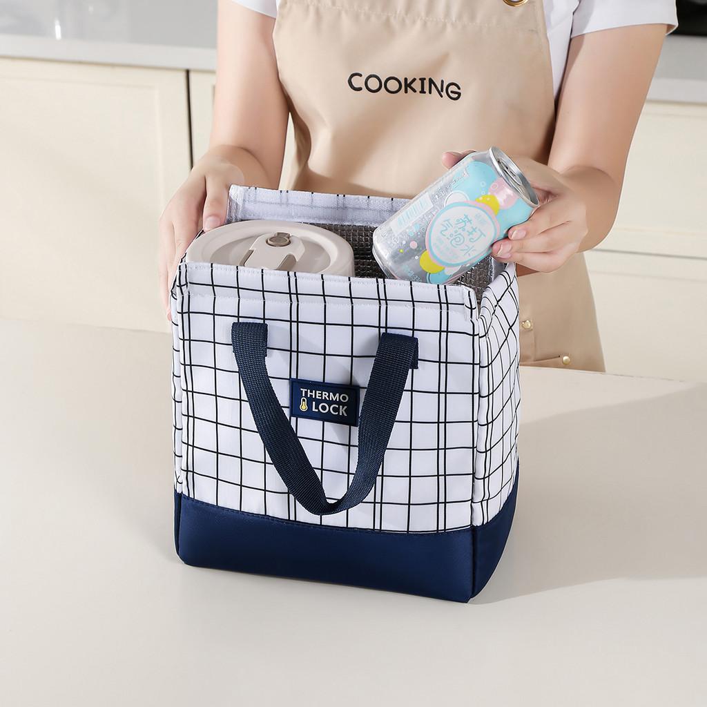 Grid Minimalist Oxford Lunch Bag Tote With Insulated Storage Commuters For