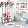 4 Piece Bathroom Decor Set With 70.8 Inch Shower Curtain Rug And Toilet Lid Cover
