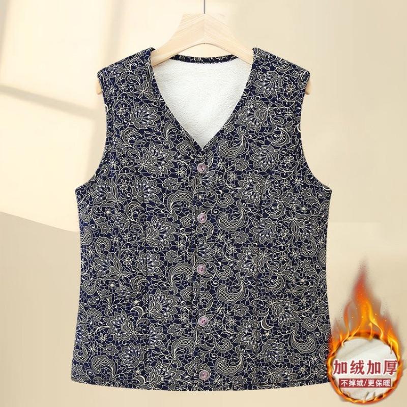 

Зимний женский хлопковый жилет флисовый утолщенный терможилет пожилой верблюжий флисовый жилет жилет 5XL recommended 140-80kg тёмно-синий