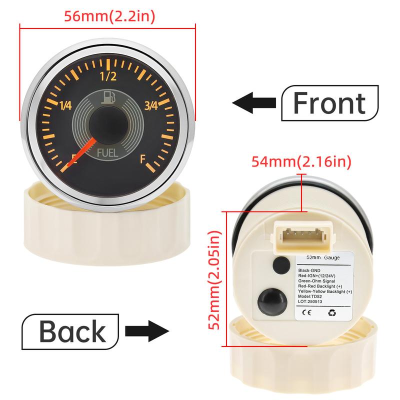 MAIMEIMI Retro Classical 2"52MM 240-33ohm Fuel Level Gauge with Sensor Red Backlight Oil Tank Meter Waterproof for Car Boat