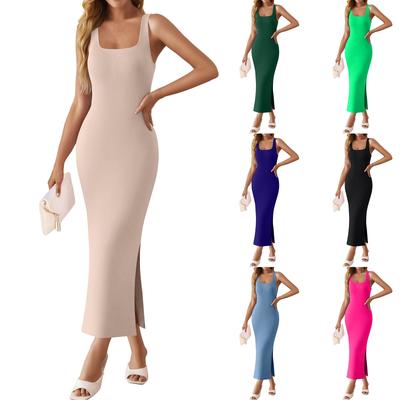 Single Knitted Dress Summer Threaded Vest Skirt Hot Girl Slit Hip Skirt