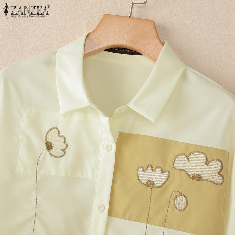 ZANZEA Damen Casual Turn Down Kragen Sommer Kurzarm Bluse