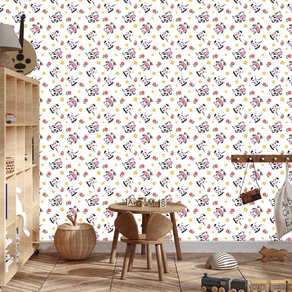 Cow Wallpaper in white, light gray and cream for the living room and bedroom 50x1000