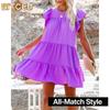 Women's Fashion Summer Spring Solid Color Print Short Sleeve O-Neck Casual Dresses