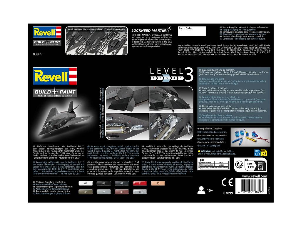Revell 1/72 US Air Force F-117 Stealth Fighter Plastic Model Kit 03899