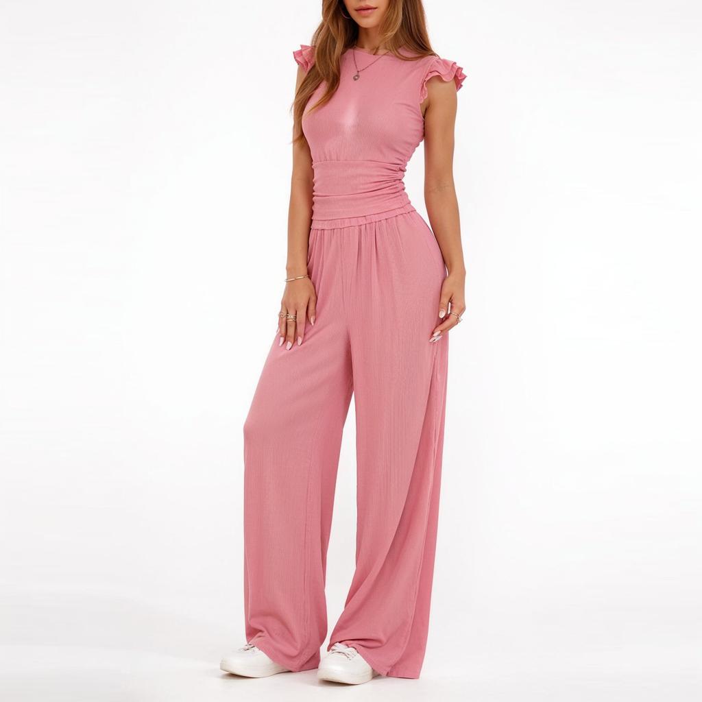 Women's Fashionable Casual Loose Wide-leg Pants Set