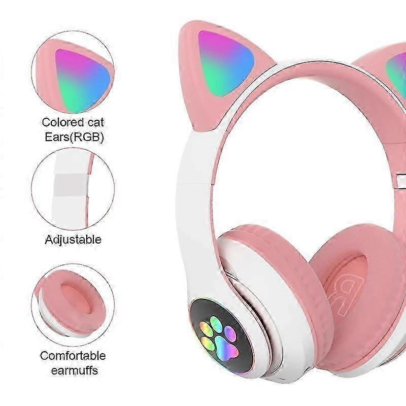 T&amp;G TN-28 3.5mm Bluetooth 5.0 Dual Connection RGB Cat Ear Bass Stereo Noise-cancelling Headphones Support TF Card With Mic_Featured Gift
