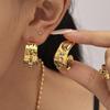 Qiong Yao Mixed Color Cubic Zirconia Open Ring C-shaped Earrings, 18K Gold Plated Stainless Steel Jewelry Set for Women