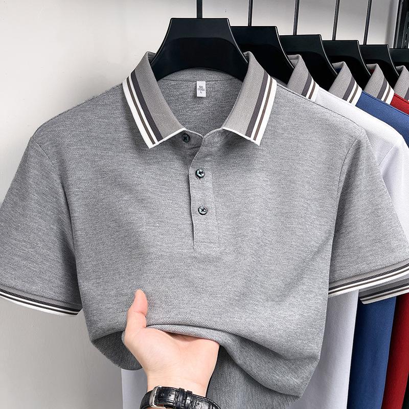 Men's Casual Lapel Polo T-Shirt - Cross Stripe Short Sleeve, Summer Wear for Young and Middle-aged