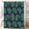 Modern Tropical Palm Leaves Shower Curtain Green Navy Blue Water-Resistant Fabric For Bathroom Decorations Easy Hanging Rod Incl