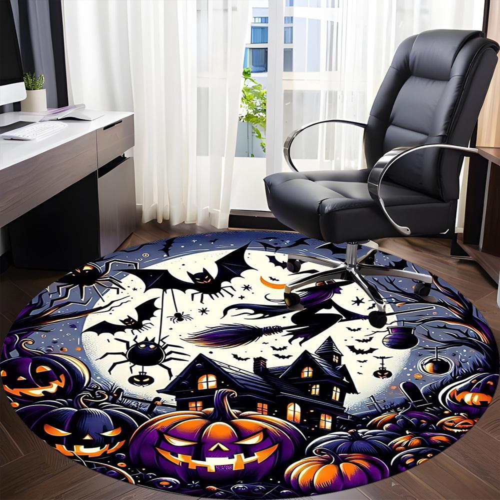 1pc Halloween Spooky Office Round Area Rug, Under Office Chairs Bedroom Living Room Home Decor, Room Deco, Available in Various Sizes