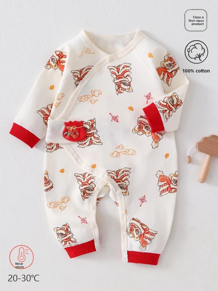 Newborn Cotton Butterfly Romper With Magic Tape Closure For Infant Daily Wear