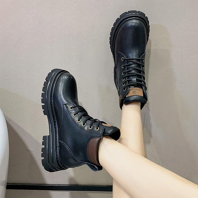 Høy hæl 5,5 cm Ny indre høyde 2 cm Martin-støvletter Dame Kick Hard Tykk såle Dame Korte støvletter