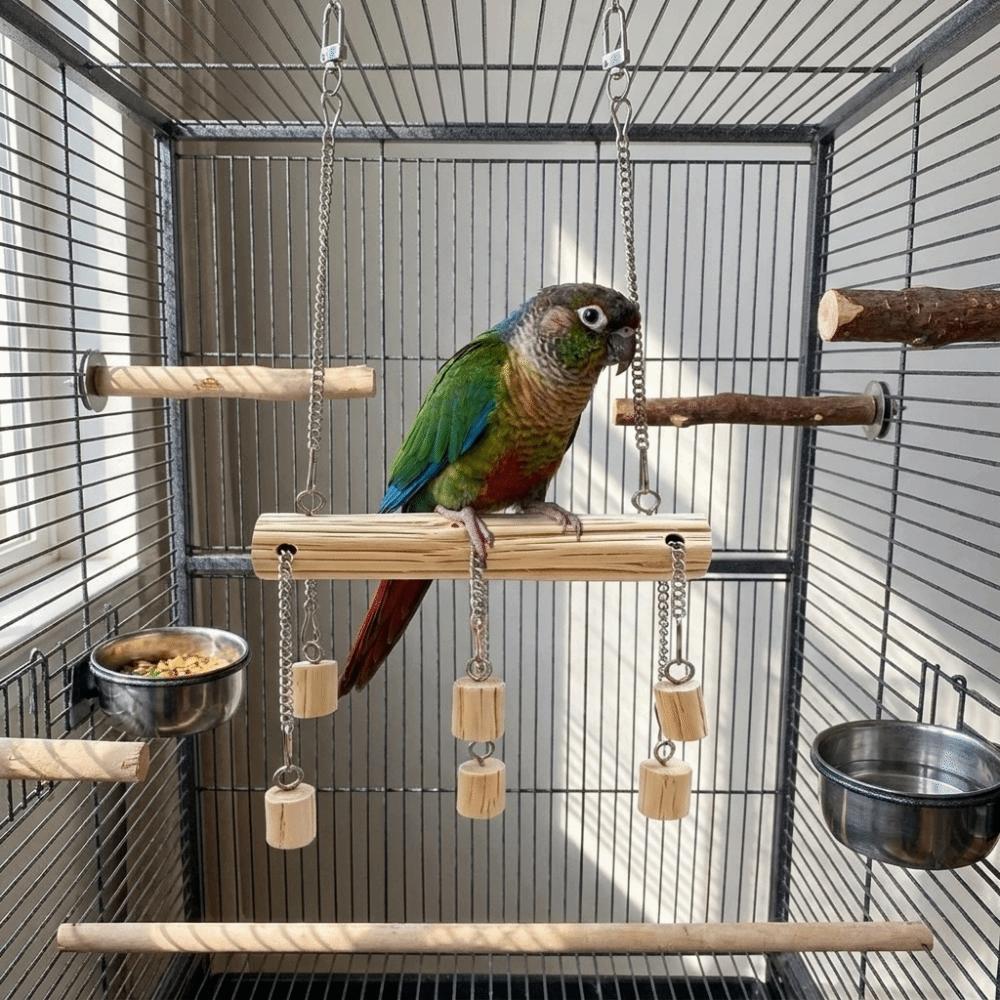 Bite Resistant Parrot Wooden Swing Non-slip Suspension Bridges Parrot Play Stand Sliding Chain Bird Standing Perch