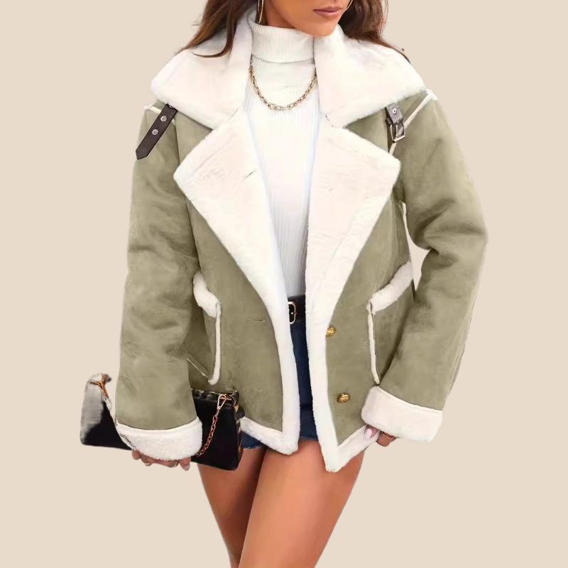 New Plush Lapel Winter Coat: Warm Casual Style Jacket