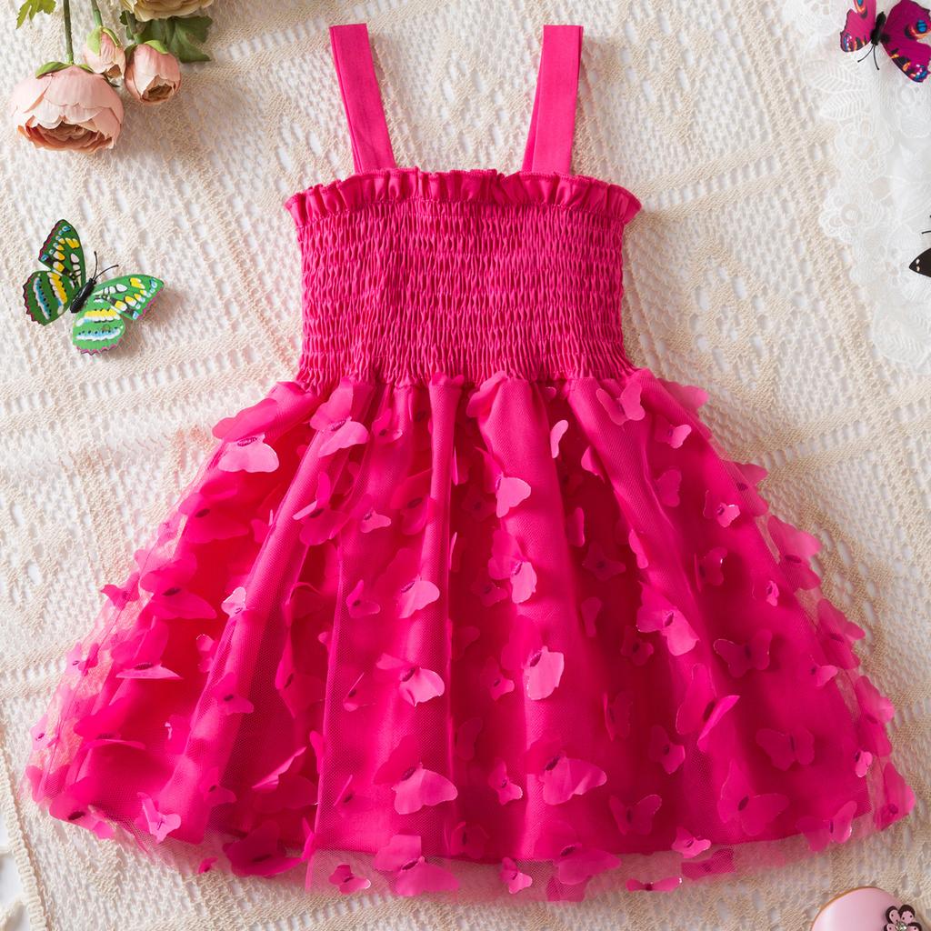 2024 Letní Dětské Oblečení Dívčí šaty pro 2 3 4 5 6 let 3D Butterfly Mesh Puffy Princess Sling Šaty bez rukávů