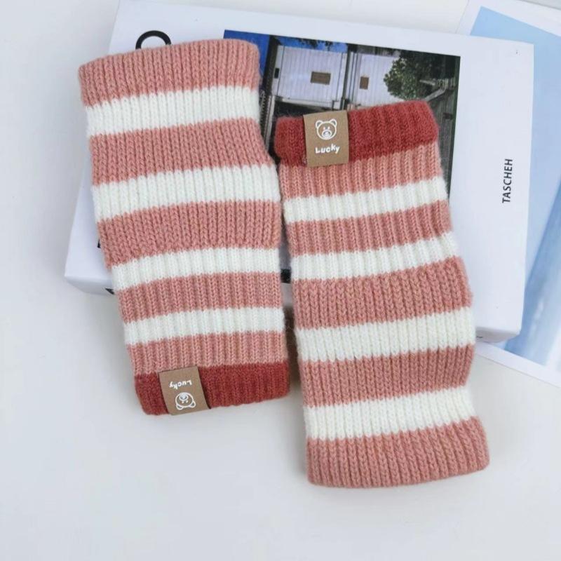 

Winter Striped Short Knitted Warm Sleeves Student Gloves for Men and Women рожевий