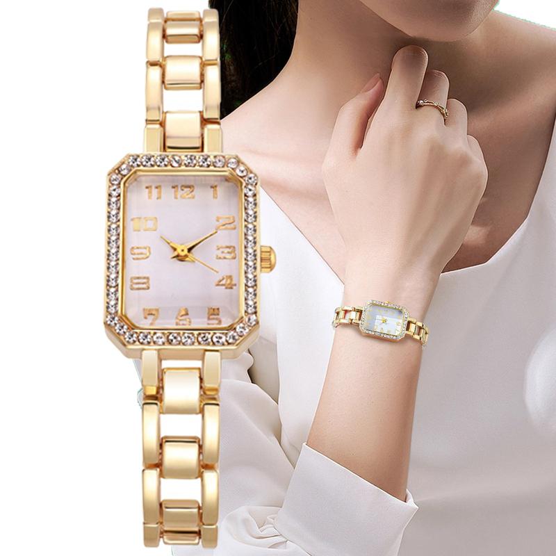 Luxury Women's Watch New Simple Square Full Diamond Digital Quartz Watche Gold Stainless Steel Bracelet Women's Dress Clock