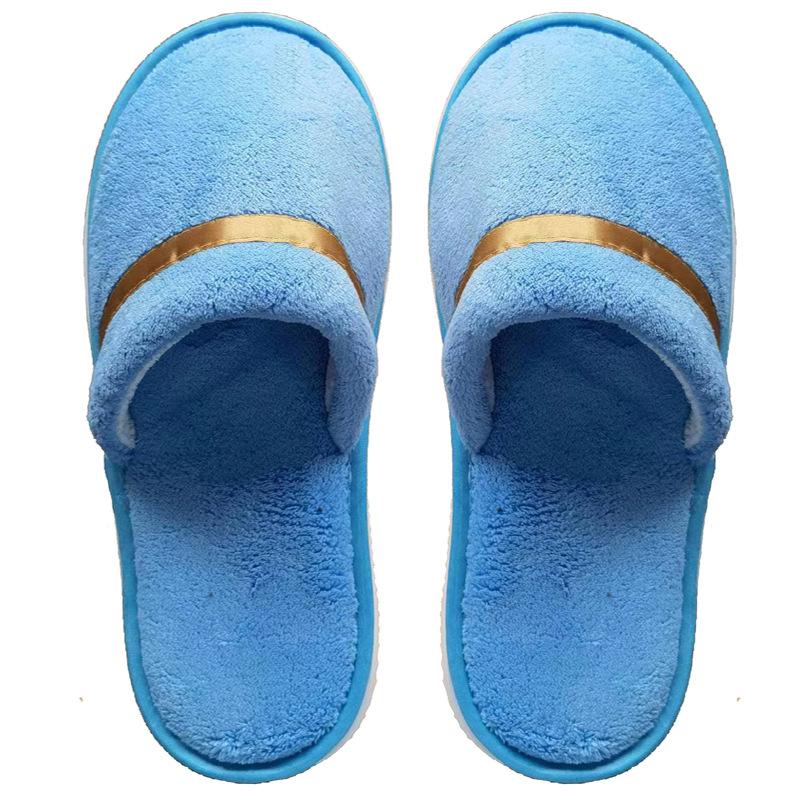 

1 пара одноразовых зимних тапочек для мужчин и женщин, тапочки для дома в гостинице, нескользящие переносные дорожные сандалии, мягкие теплые шлепанцы из кораллового флиса 40-43 синий