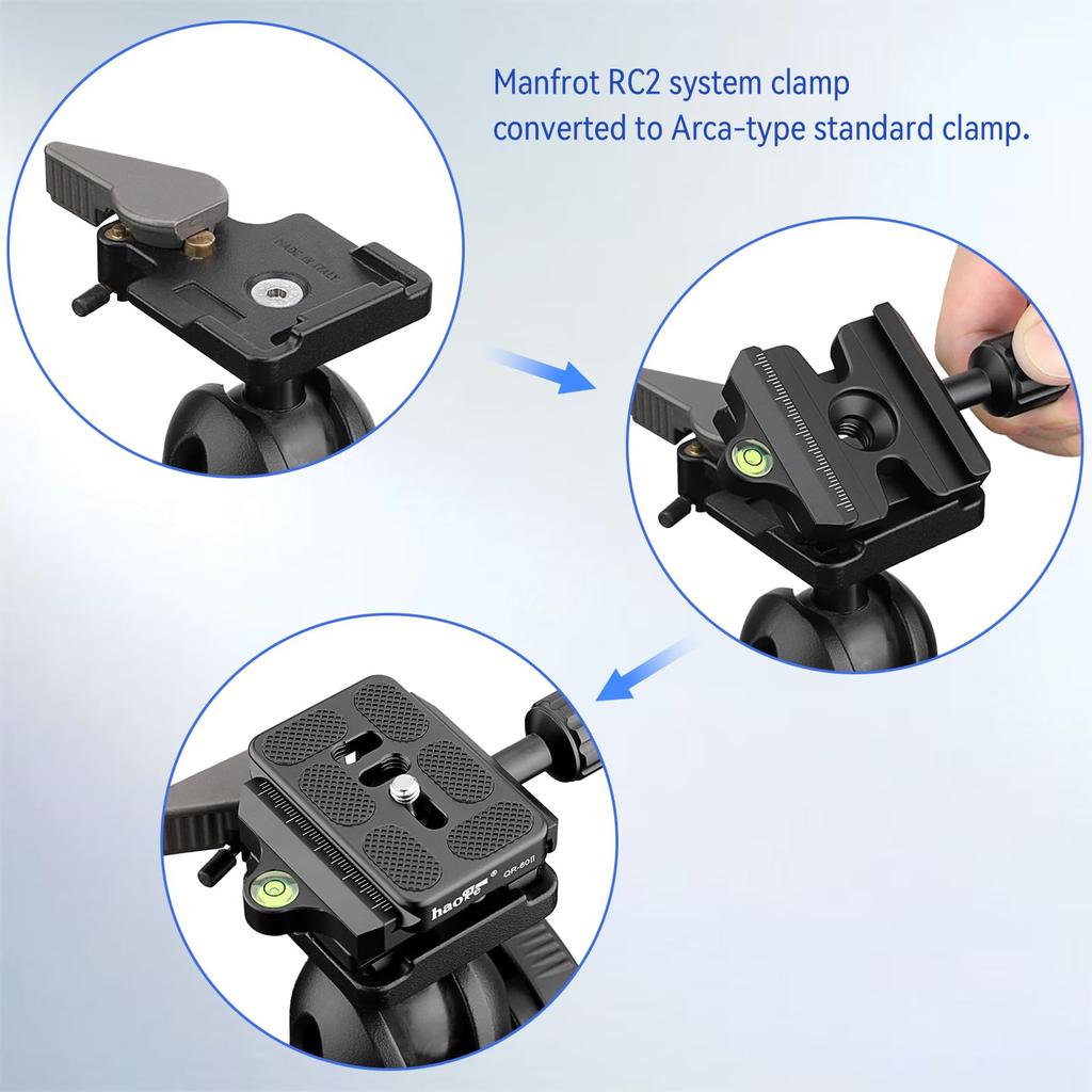 Haoge Quick Release QR Clamp Adapter Converter, Compatible with Manfrotto RC2 System and Arca-Swiss.