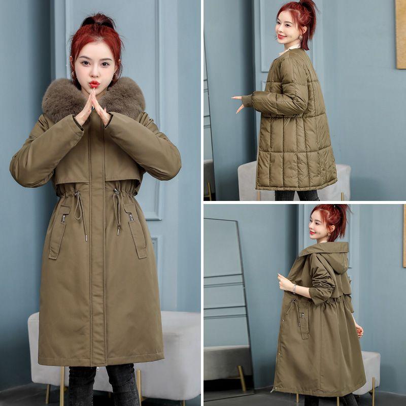 Women's Winter Parka with Detachable Inner Lining, Korean Style Long Loose Plus Size Thickened Cotton Coat