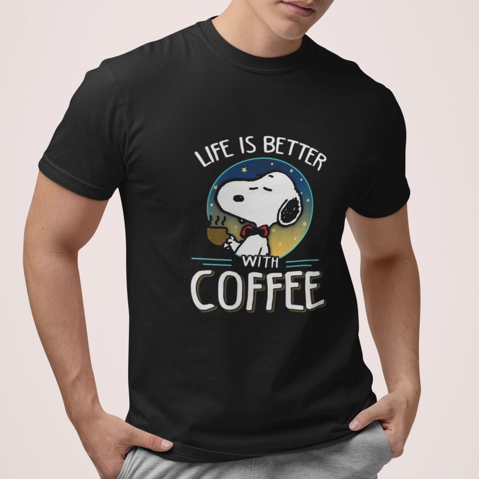 Cute Dog Coffee Lover Graphic T-Shirt Life Is Better With Coffee Funny Vintage XXXXL