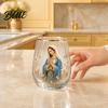 Red Heart Sacred Glass Tumbler Faith Cup Lead-Free Transparent Mug with High Refractive Index Glassware Gold Electroplated Edges Stylish Christian
