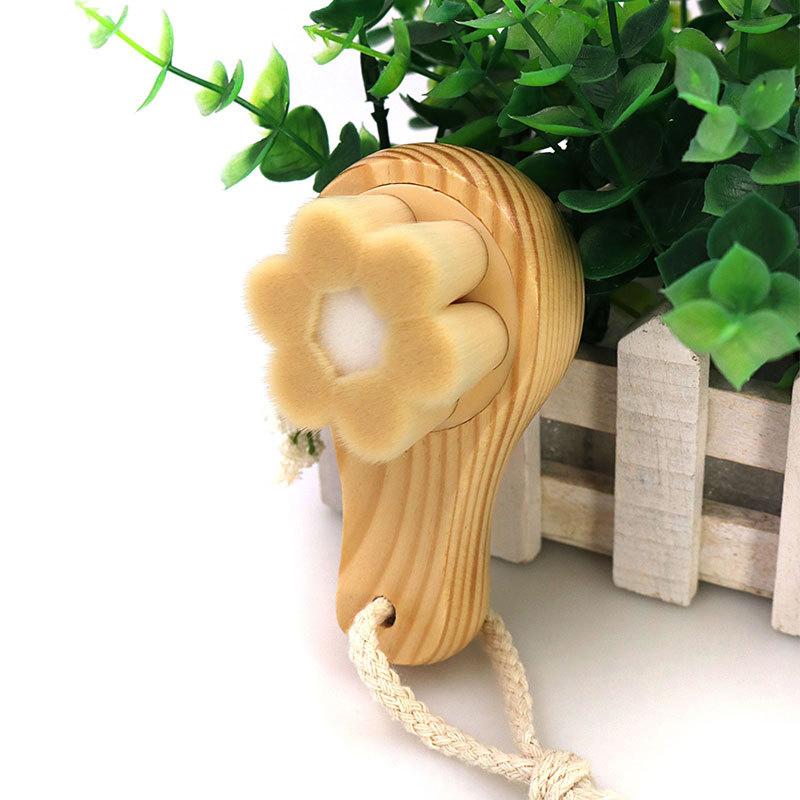 Pflaumenblütenform Holzgriff Gesichtsbürste Weiche Wolle Gesichtsreiniger Mitesserentfernung Porenreiniger Peeling Gesichtsbürste