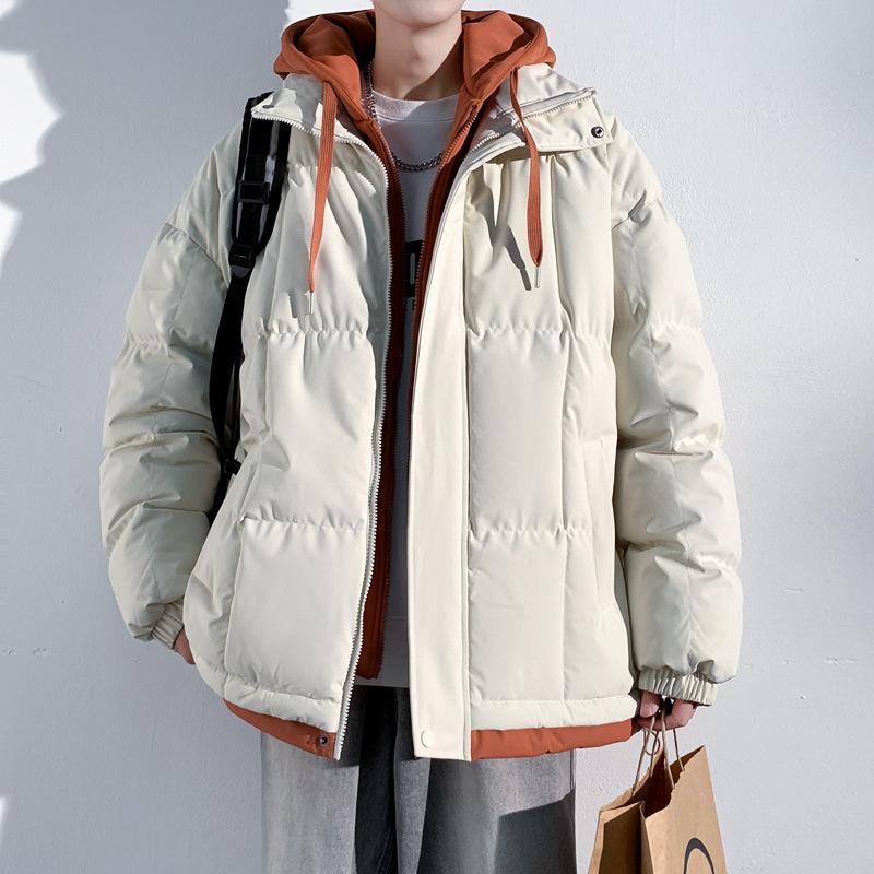 New hooded padded clothes men's winter windproof thickened padded clothes couple women thickened fake two-piece padded jacket