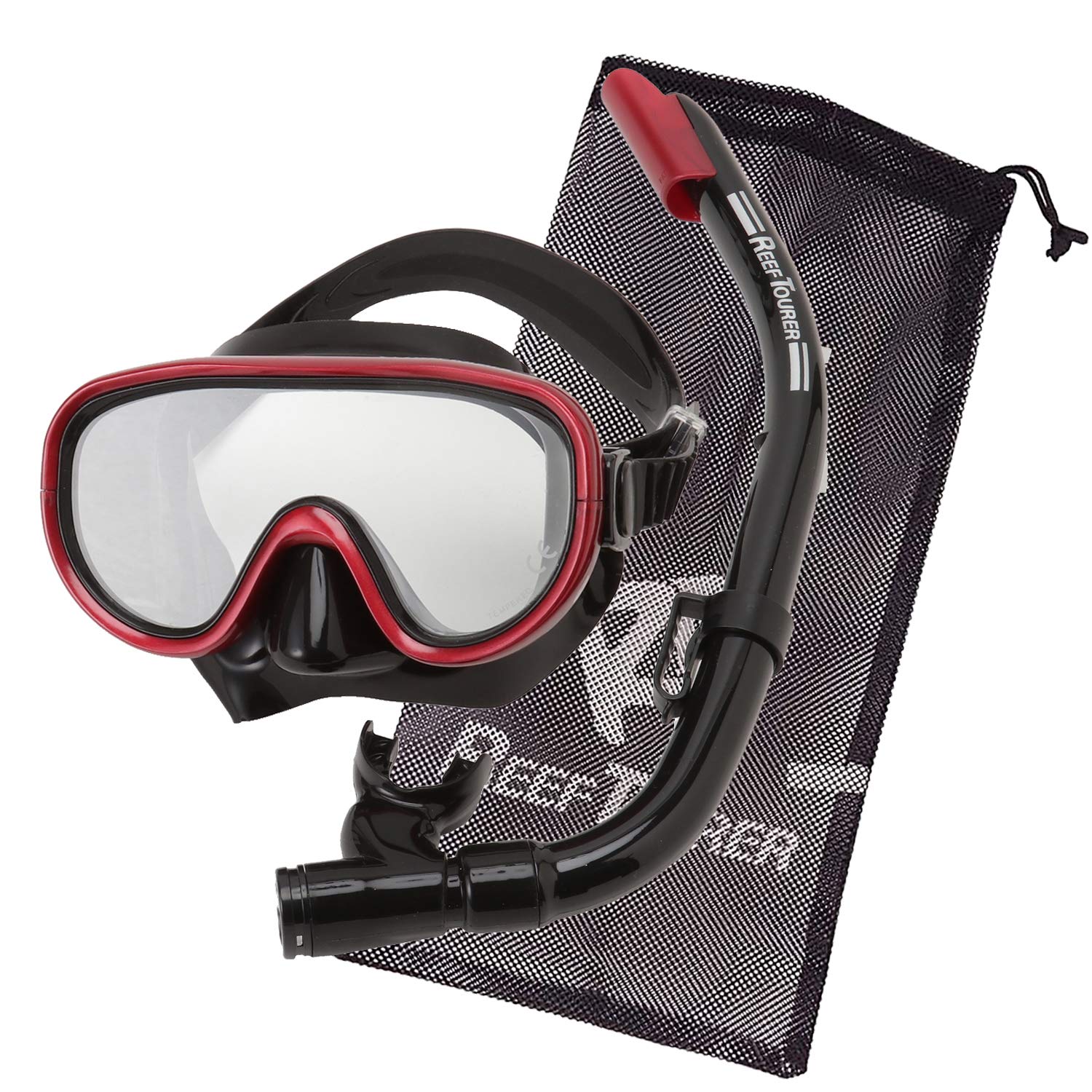 

Amazon.co.jp Exclusive REEF TOURER Snorkeling Set with Mesh Bag, for Ages 10 and Up, Panoramic Wide-Vision Snorkel Mask and Wave Guard, Red, RC0105
