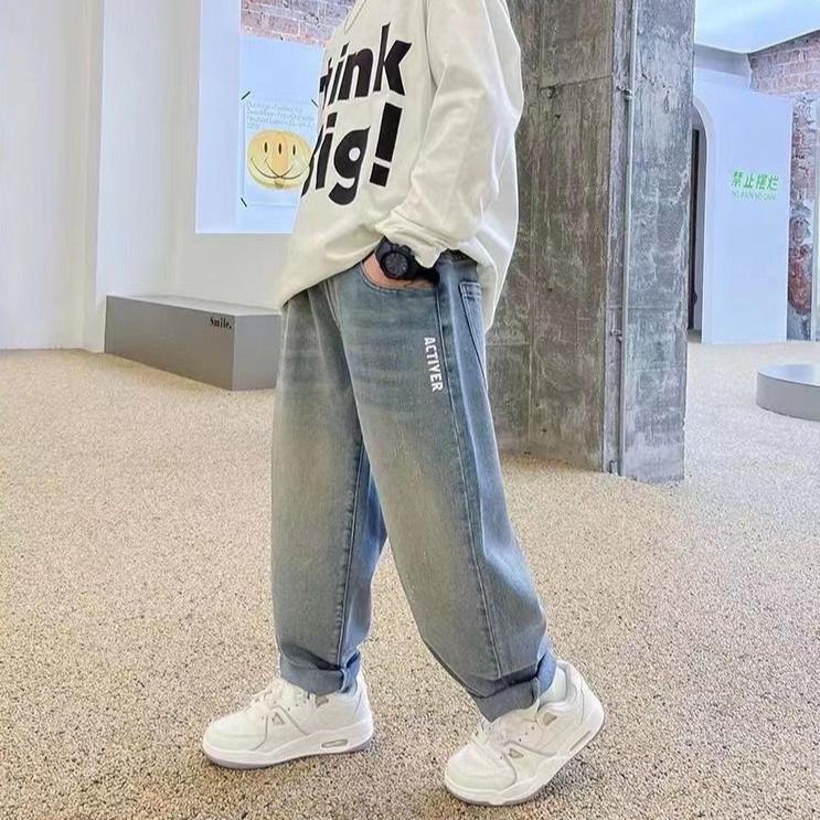 Kalhoty Jaro a Podzim Chlapecké Džíny Módní a Pohledné Dětské Kalhoty Svrchní Kalhoty