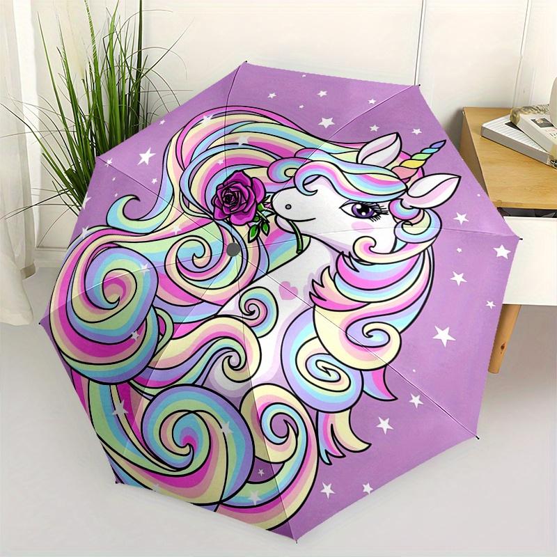 

Unicorn, Magic Automatic Folding Umbrella 8 Ribs, Durable Iron Frame, Bright Color Pattern Compact Travel Umbrella, Suitable for Outdoor, B